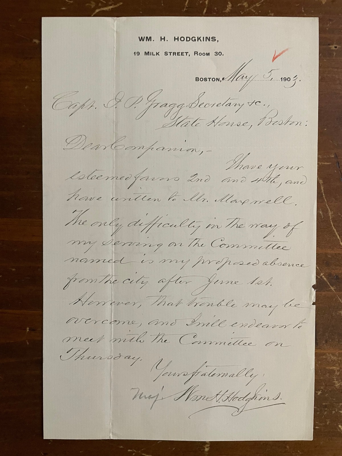 WM H Hodgkins Historic Hand Signed Letter & Signature Civil War Politician RARE