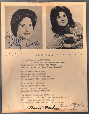 Kitty Wells & Gene Forbes Signed Autograph Signature on Vintage Lyric Sheet