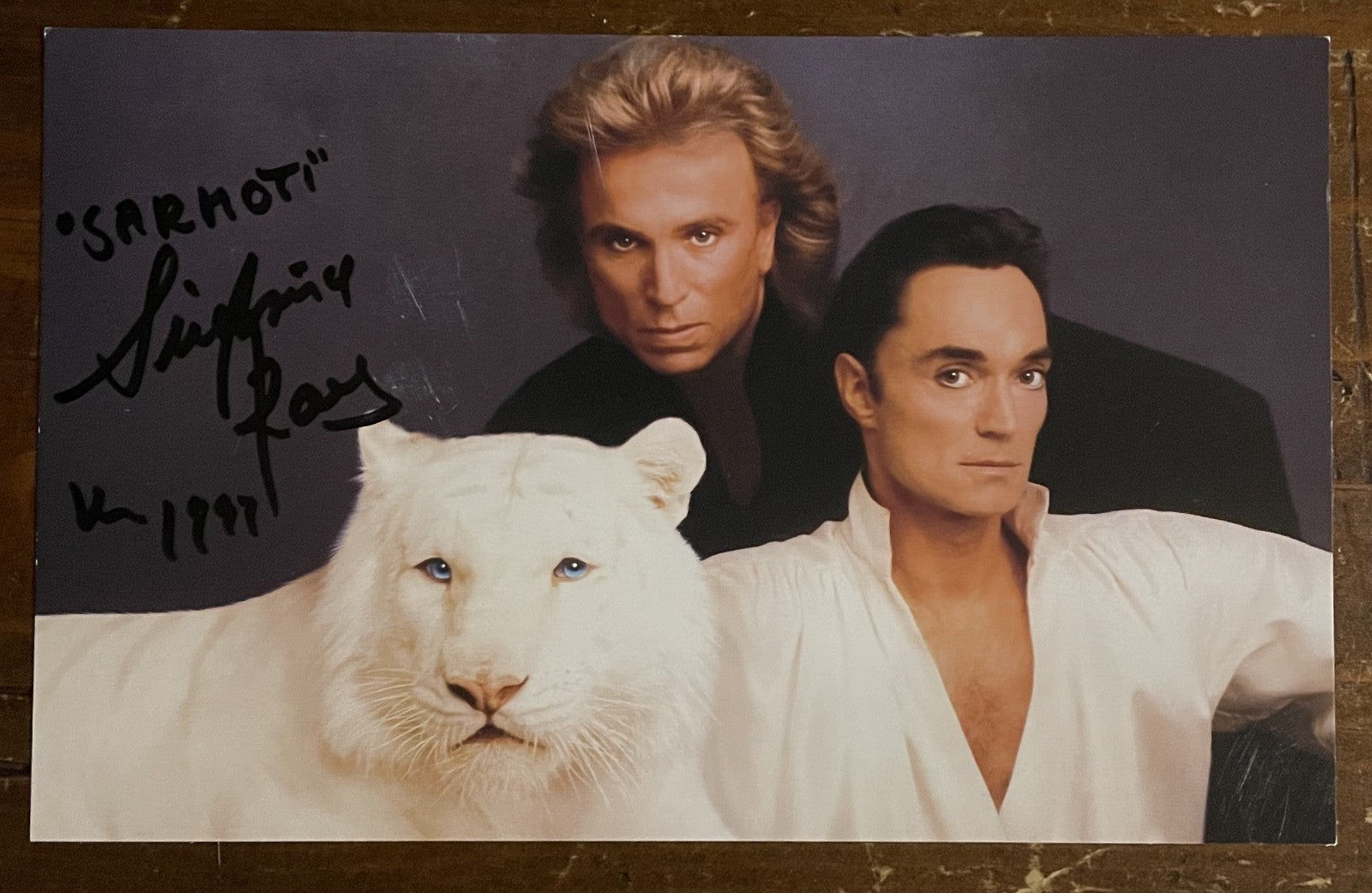 Siegfried & Roy Signed Autograph Signatures SARMOTI 5x8 Original Mirage Postcard