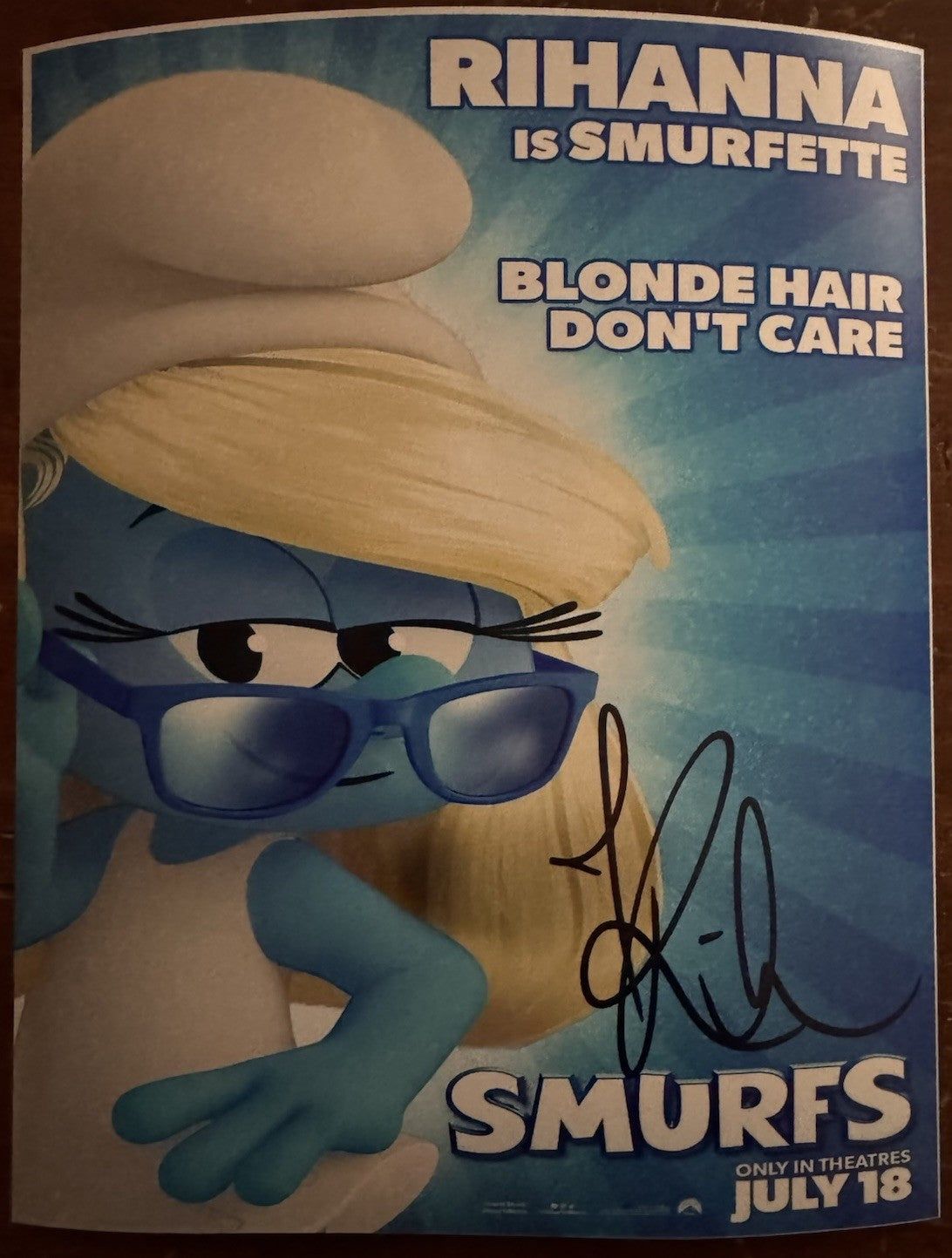 Rihanna Signed Autographed Signature 8x10 Matte Smurfs Photograph COA