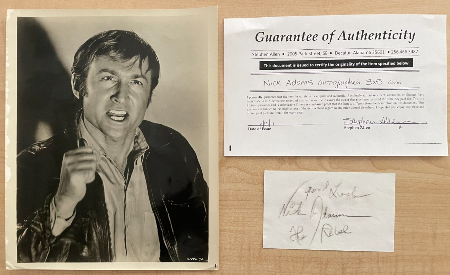 Nick Adams The Rebel Signed Autograph Signature Index Card 3x5 COA