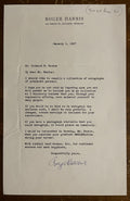 Roger Harris Signed Autograph Signature Typed Official Letterhead