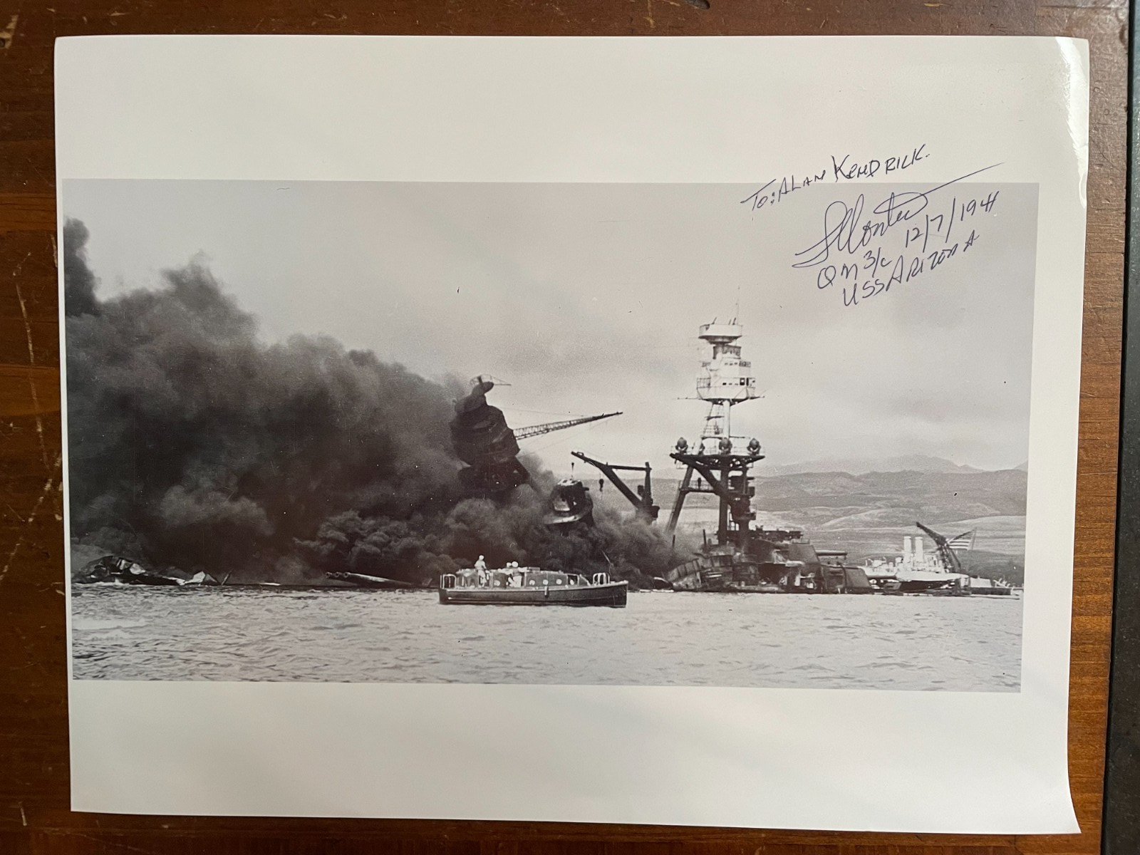 Louis Lou Conter QM3/c Signed Autograph 10x8 B&W Glossy Photo Pearl Harbor