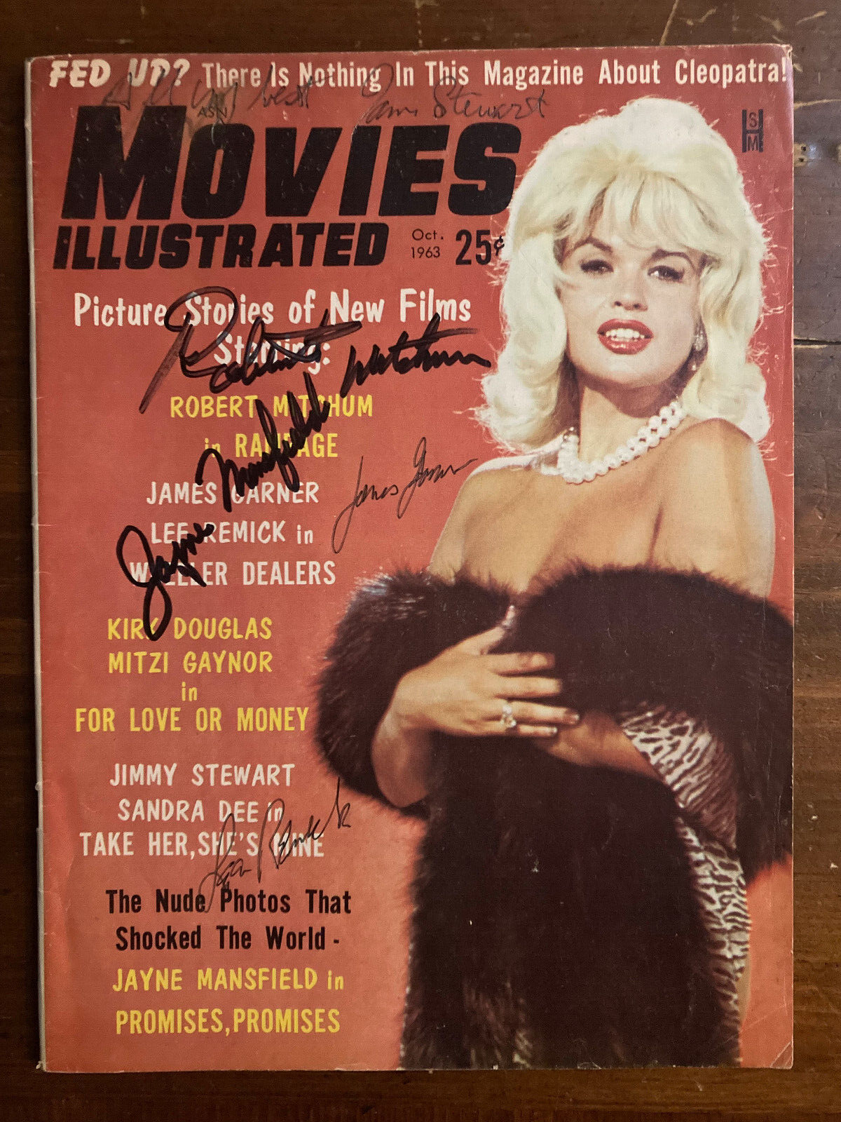 Vintage Movie Illustrated Dated Oct 1963 Signed by 5 James Stewart, James Garner