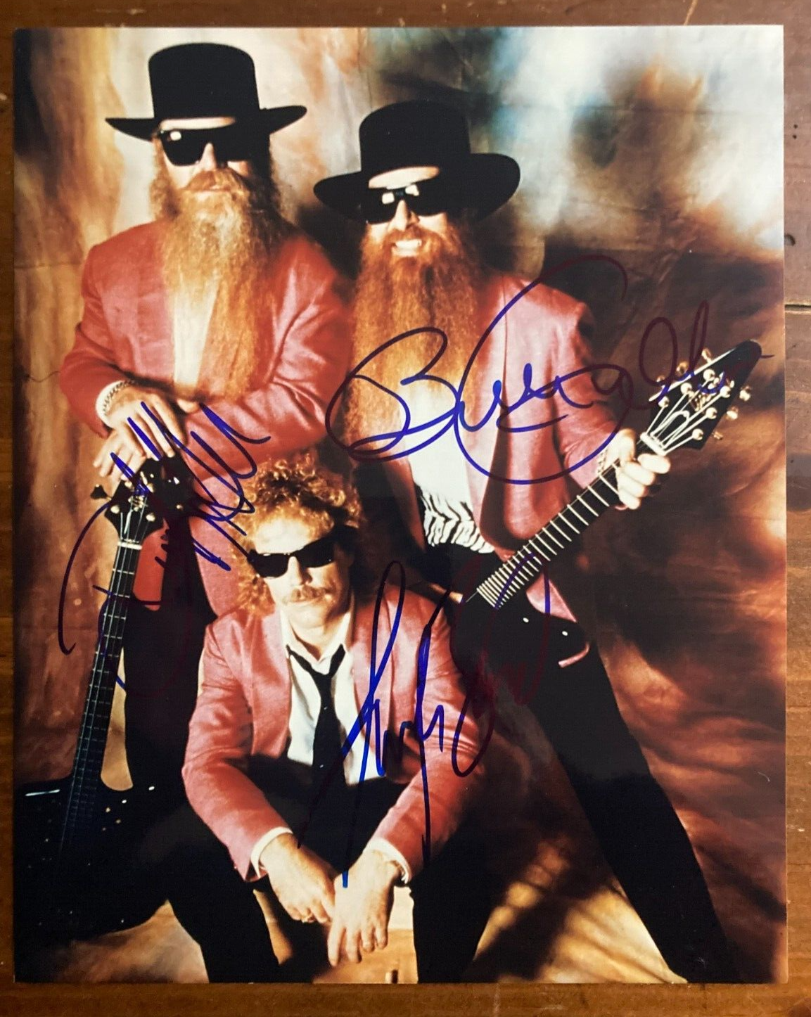 ZZ Top Band Signatures Signed by all 3 Dusty Hill, Billy Gibbons, Frank Beard
