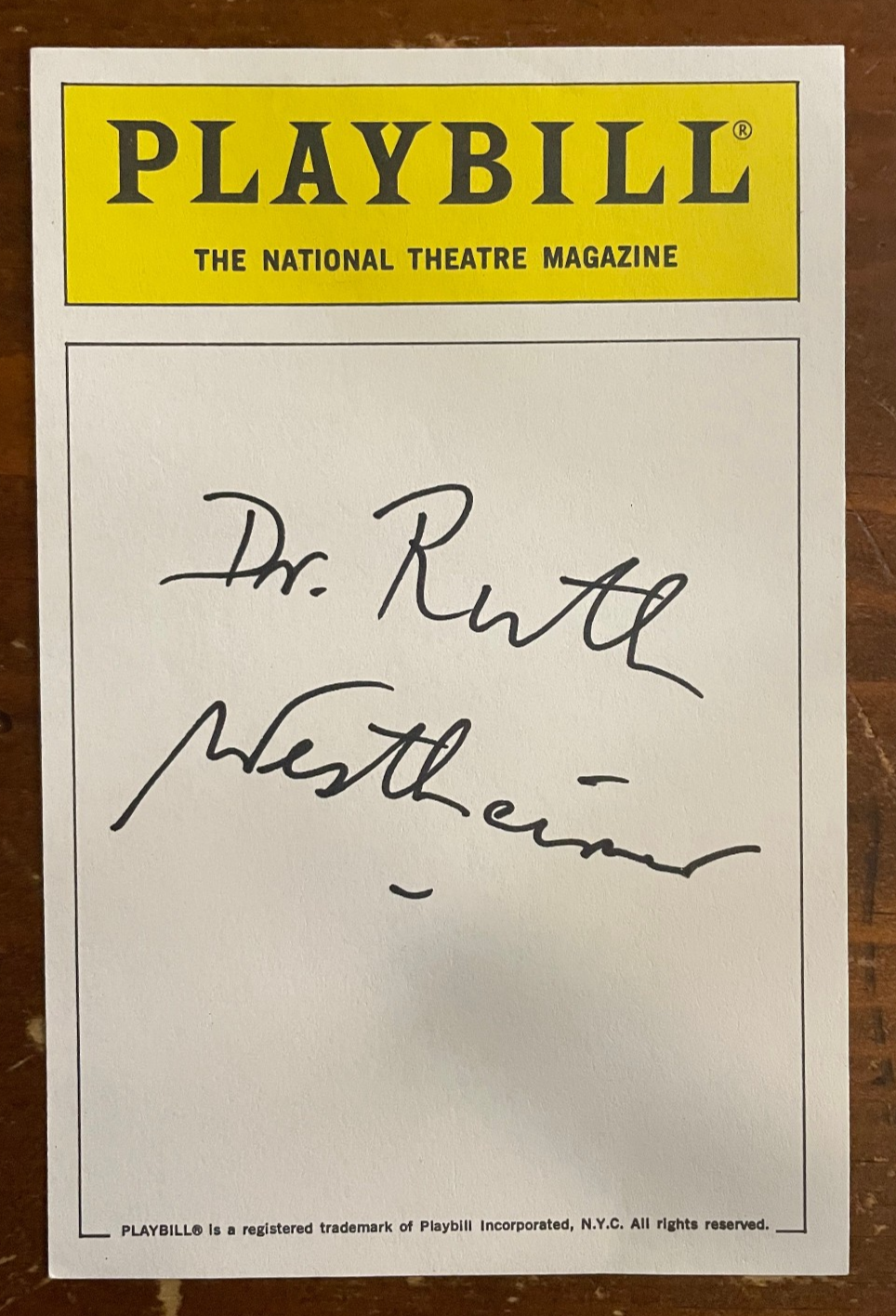 Dr. Ruth Westheimer Signed Autograph Signature 3.5x5.5 Index Card Playbill Paper