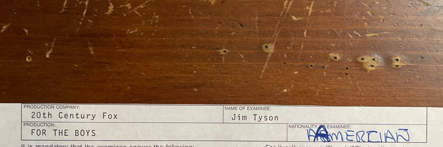 Jim Tyson Signed Autograph Signature for For The Boys Pre-production Original