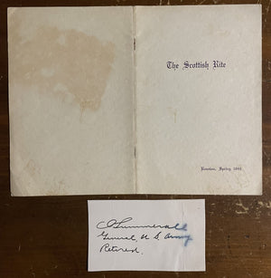 Charles P. Summerall Signed Autograph 3x5 Index Card with Scottish Rite Program