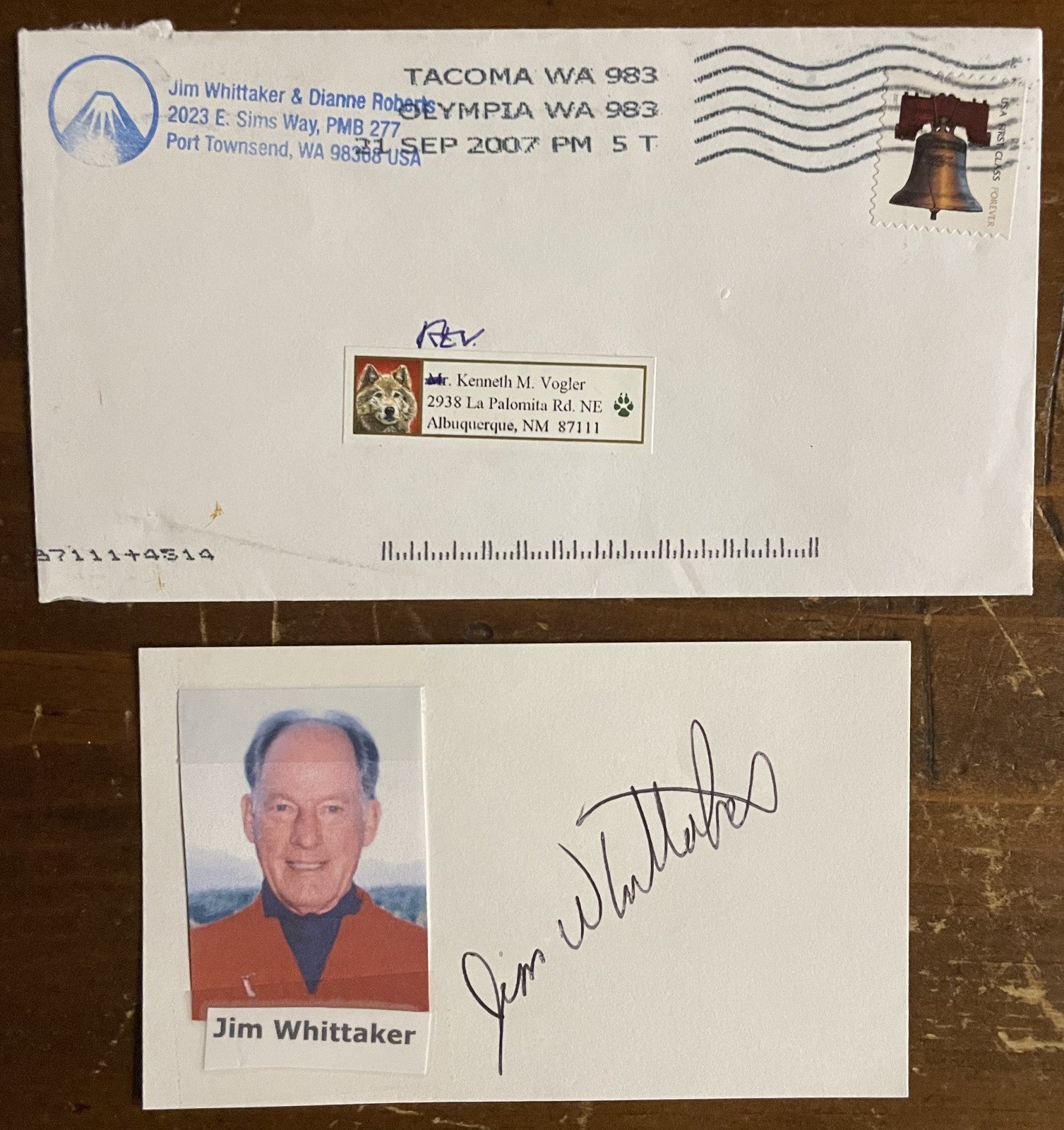 Jim Whittaker Signed Autograph Signature 3x5 Index Card with Cut Photograph