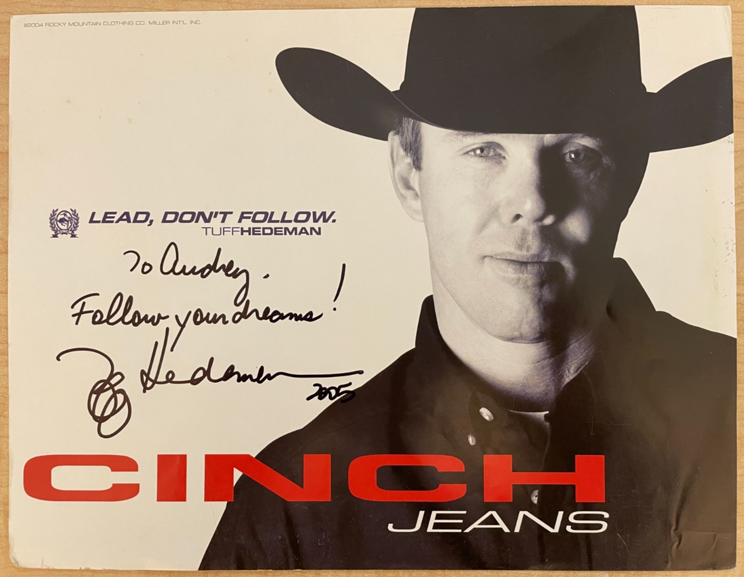 Tuff Hedeman Signed autograph 11x8.5 Promotional Jeans Ad.  Rodeo Legend
