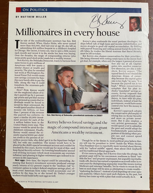 Senator Bob Kerry Signed Autograph Signature 8x10.5 Magazine Article