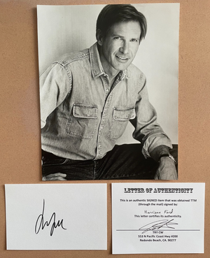 Harrison Ford Signed Autograph Signature 6x4 Index Card w/Photograph & COA