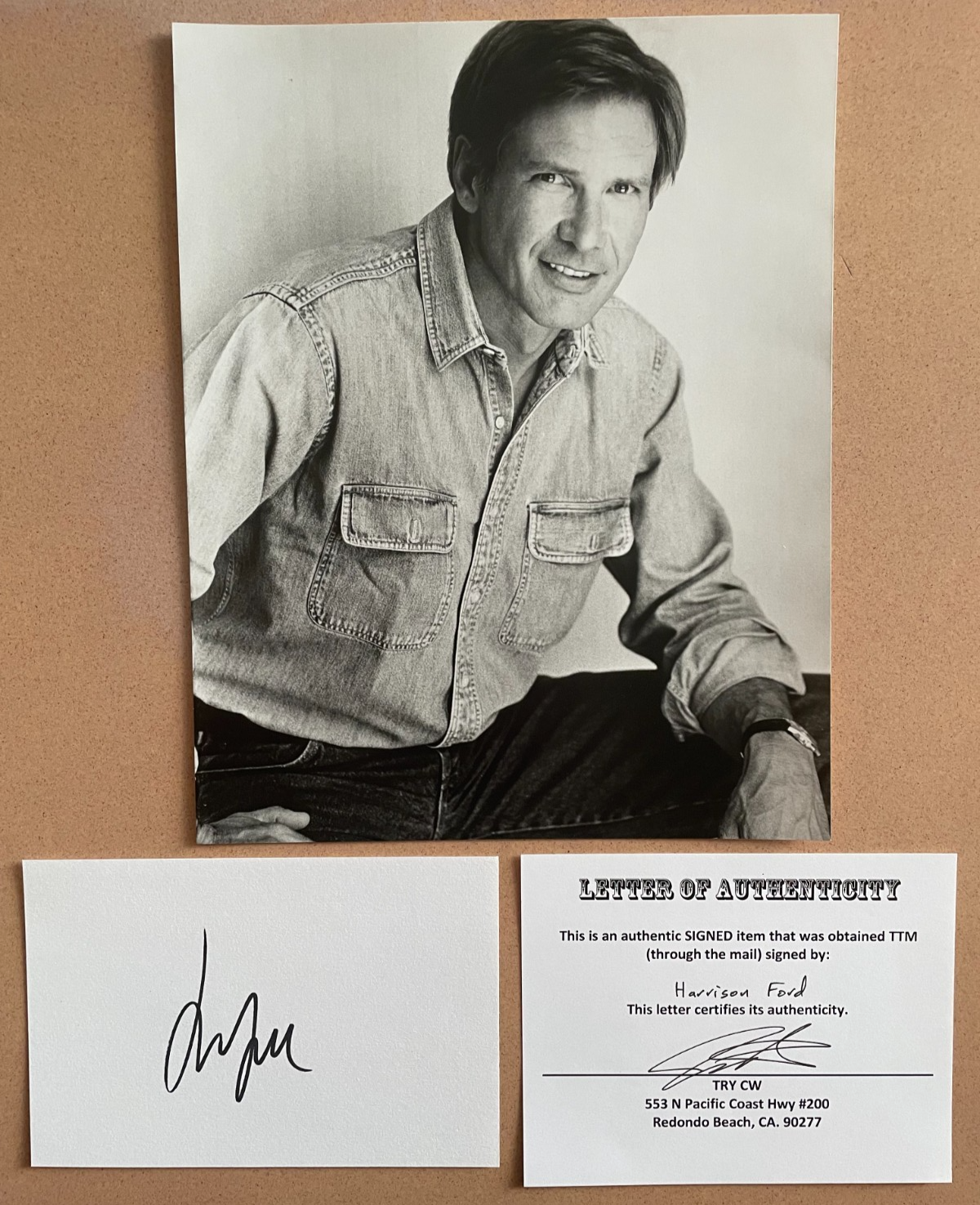 Harrison Ford Signed Autograph Signature 6x4 Index Card w/Photograph & COA