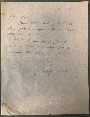 Jennifer Holt Handwritten Letter Signed 1940 Western Film Actress Rare Autograph
