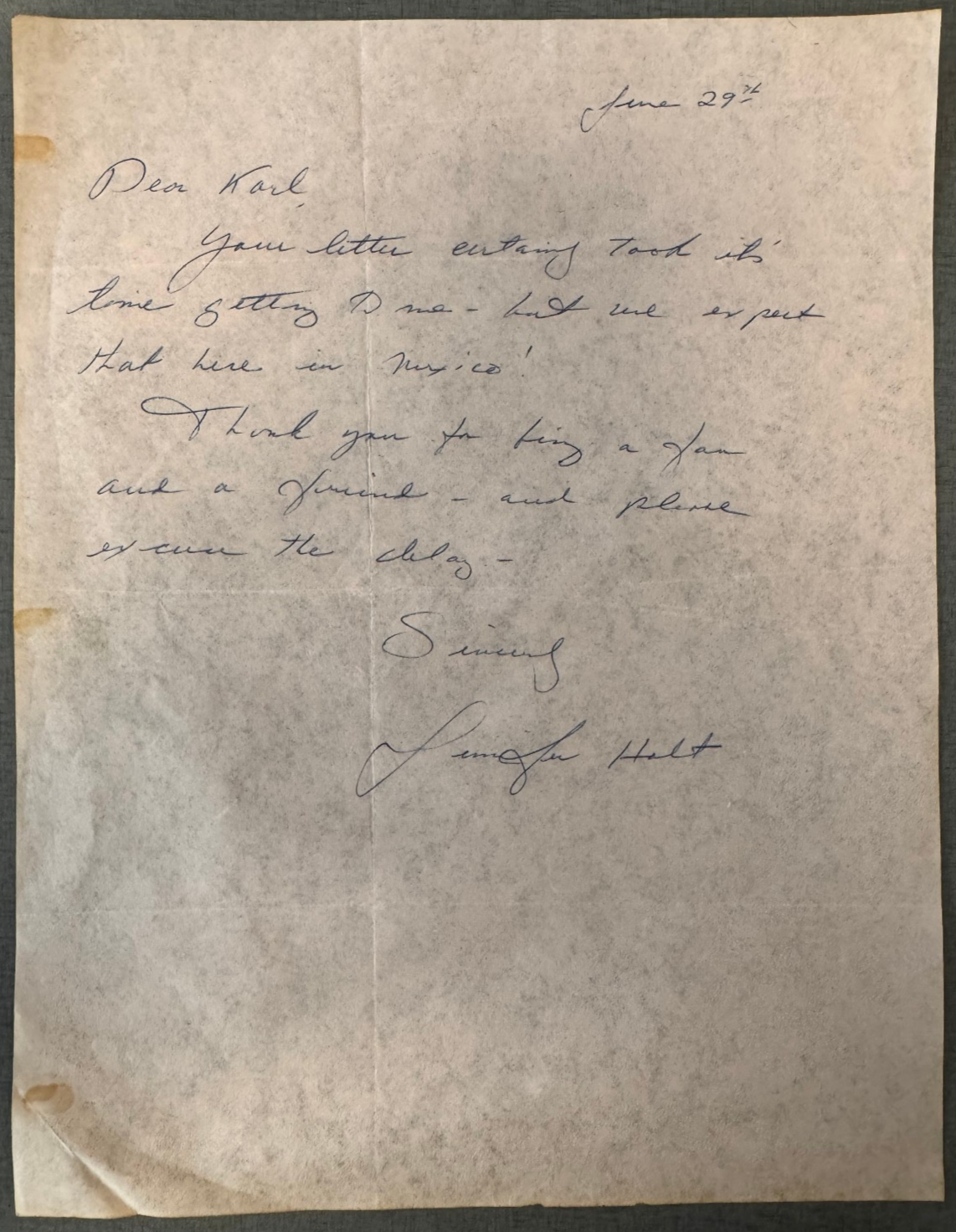 Jennifer Holt Handwritten Letter Signed 1940 Western Film Actress Rare Autograph