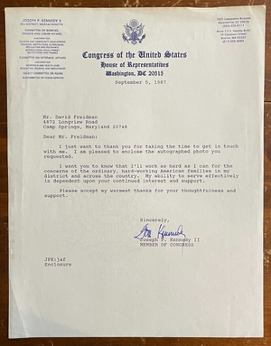 Joseph P. Kennedy II Signed Autograph Signatures on typed Official U.S. Congress