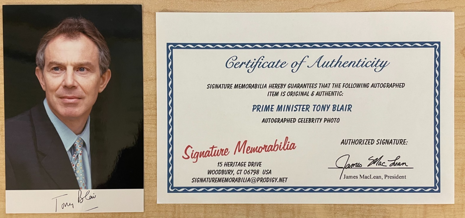 Prime Minister Tony Blair Signed Autograph 4.25x6.75 Glossy Photograph with COA