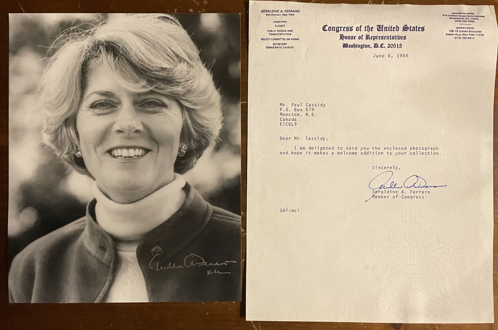 Geraldine A. Ferraro Signed Autograph 8x10 Glossy Photograph + Signed Letter OG
