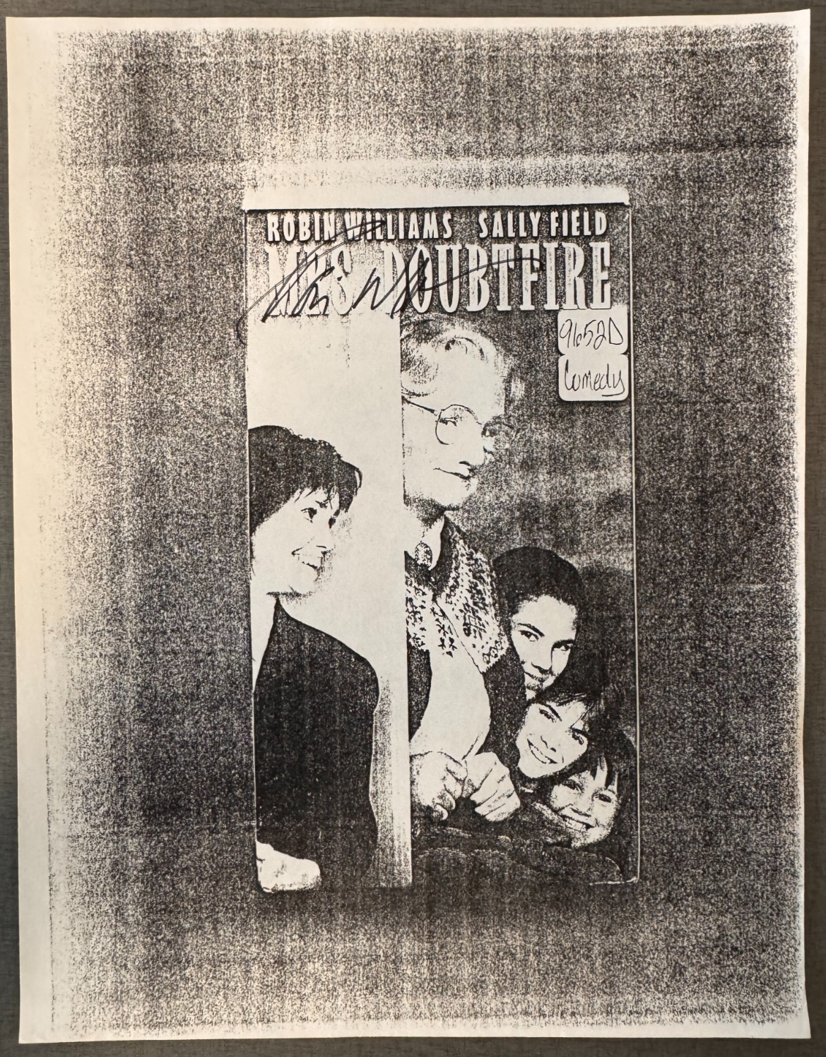 Robin Williams Signed Photocopy Mrs. Doubtfire VHS Cover Comedy Legend Autograph