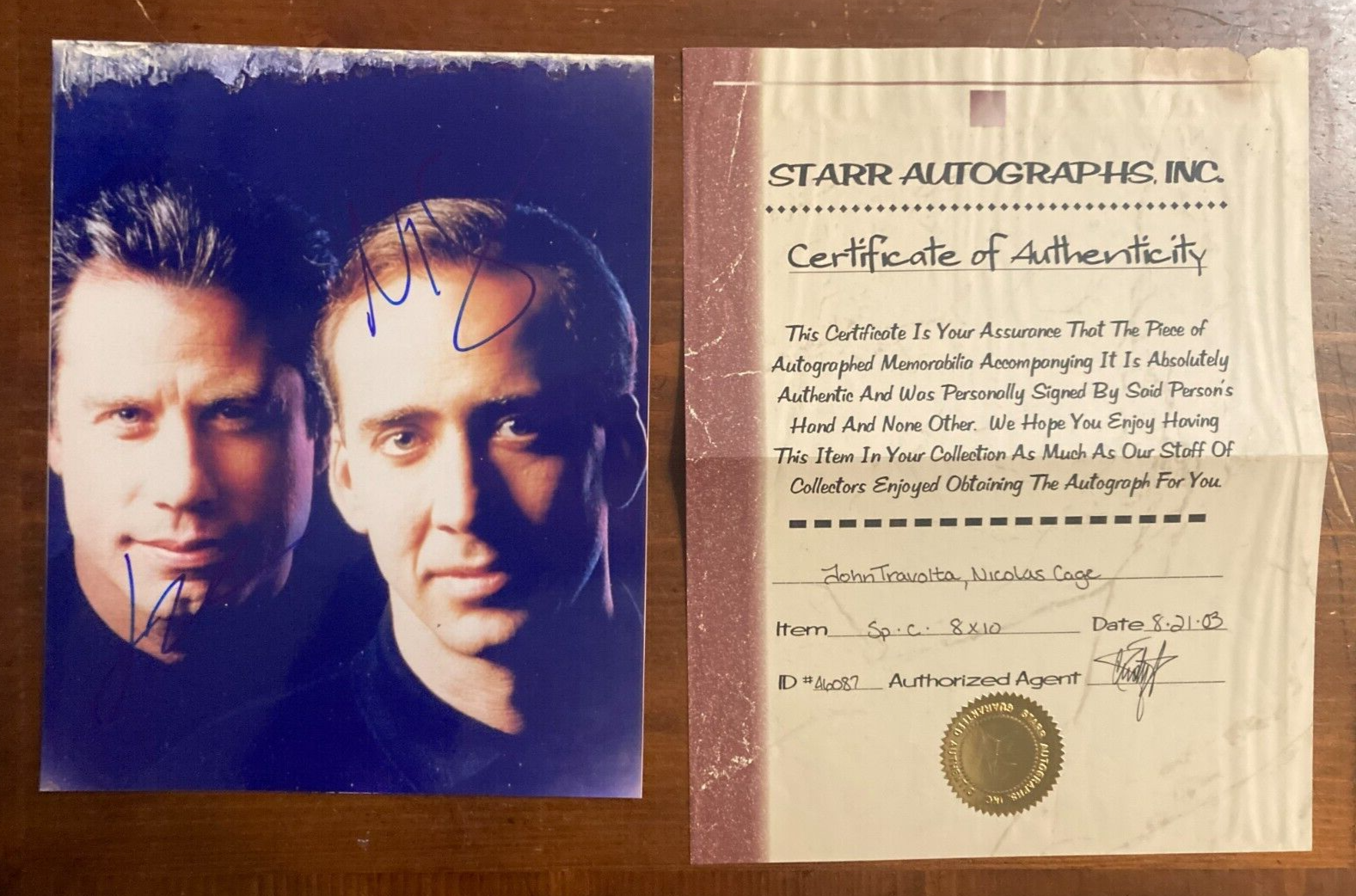 Face Off Autograph Signatures Signed by John Travolta & Nicolas Cage w/ COA