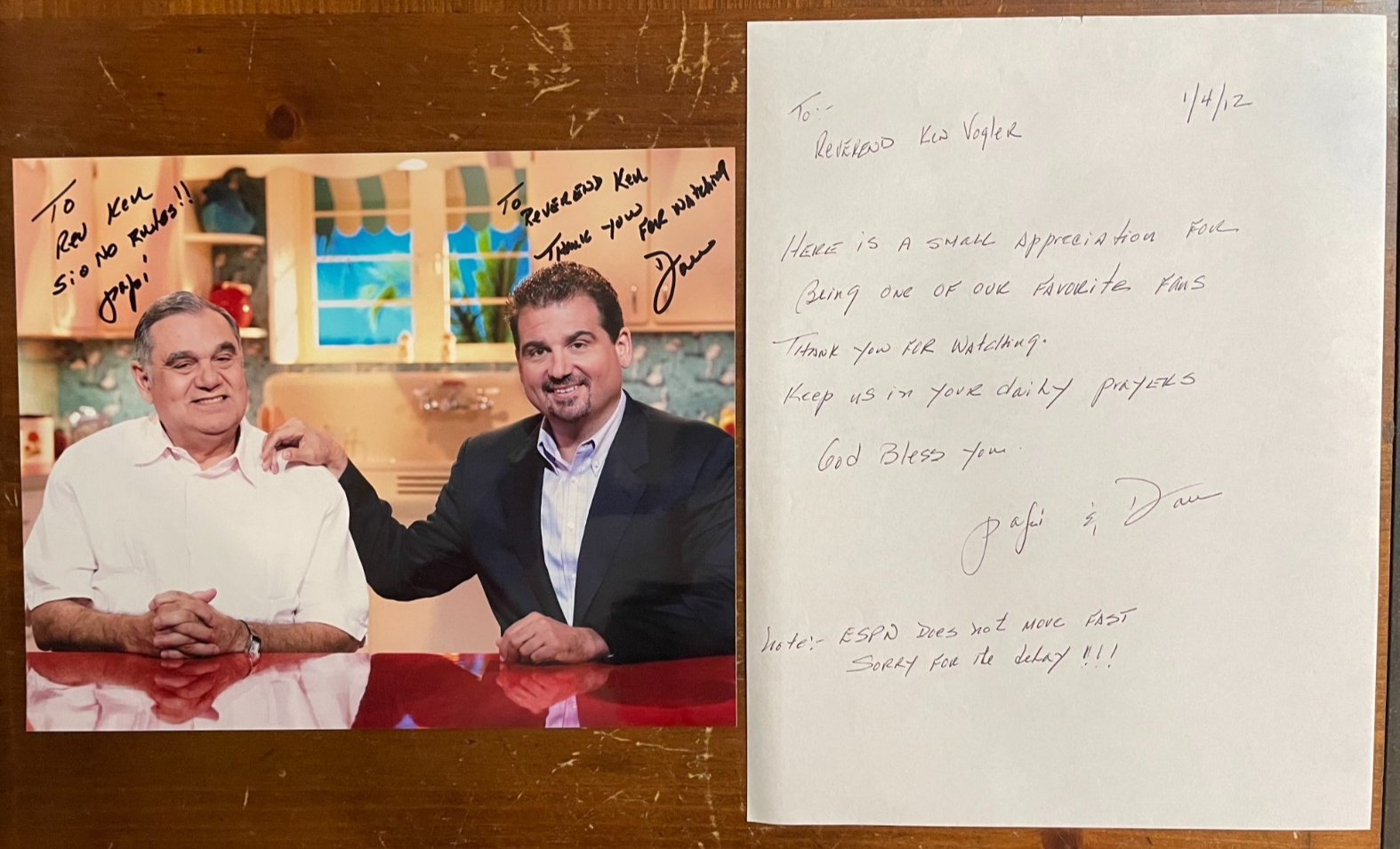 David Ortiz Papi & Dan Patrick Signed Autograph Signatures 8x10 + Letter RARE