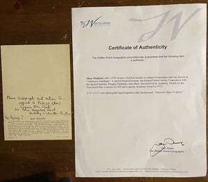 Mary Pickford Signed For Myself in her own handwriting 4.5x6.75 Vintage COA