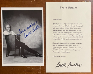 Brett Butler Autograph 2 Signatures 5x7 Photograph + Official Signed Letterhead