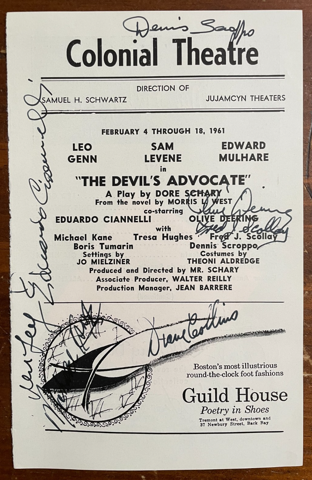 Playbill Page from The Devil's Advocate signed by Eduardo Cianelli, + 6 others