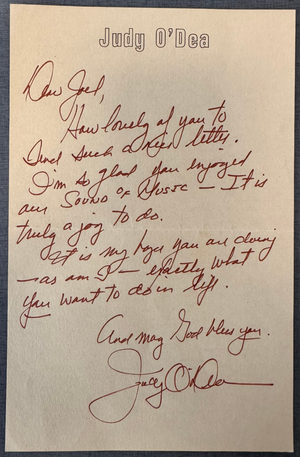 Judy O?ea Handwritten Letter Signed Personal Letterhead Night of Living Dead