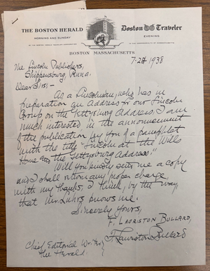 F Lauriston Bullard Signed Autograph Signature Official Boston Herald Letterhead