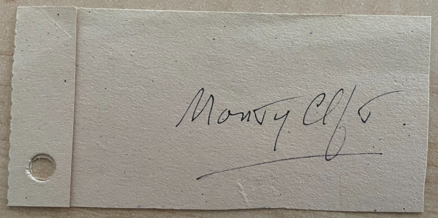 Montgomery Monty Cliff Signed Autograph Signature 4.5x2.25 cut vintage paper