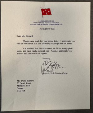 General J.P. Hoar Typed Letter Signed on Official Letterhead Commander in Chief