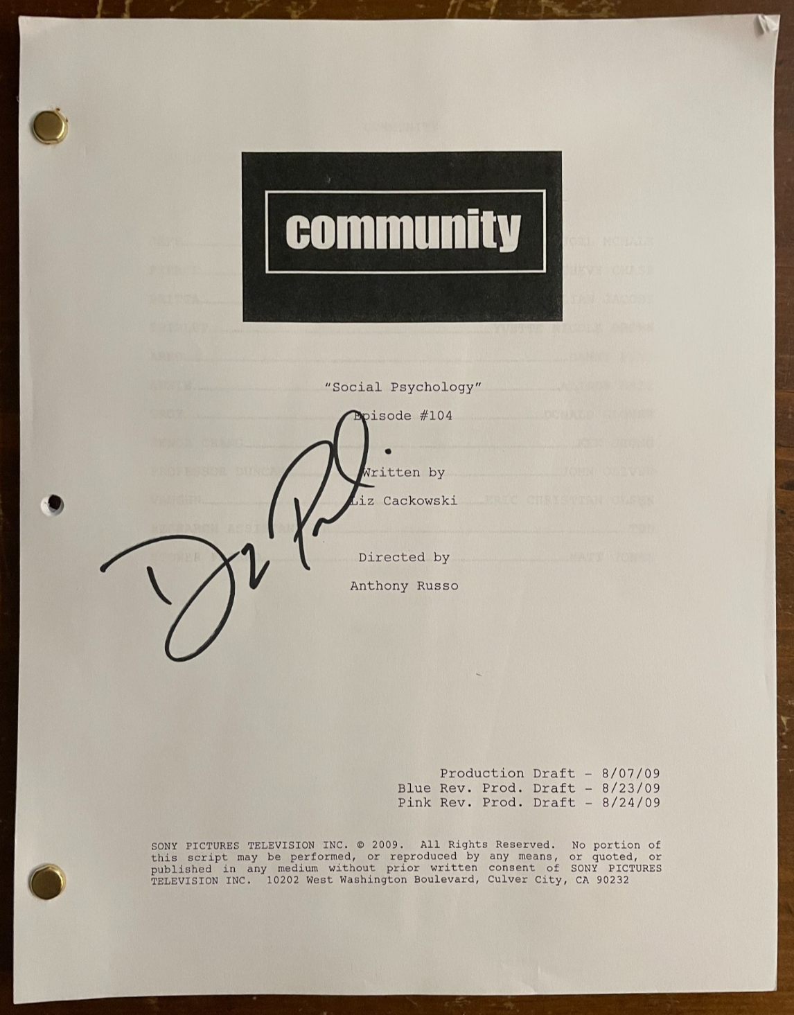 Danny Pudi Signed Autograph Signature Community Ep #104 Original Screenplay