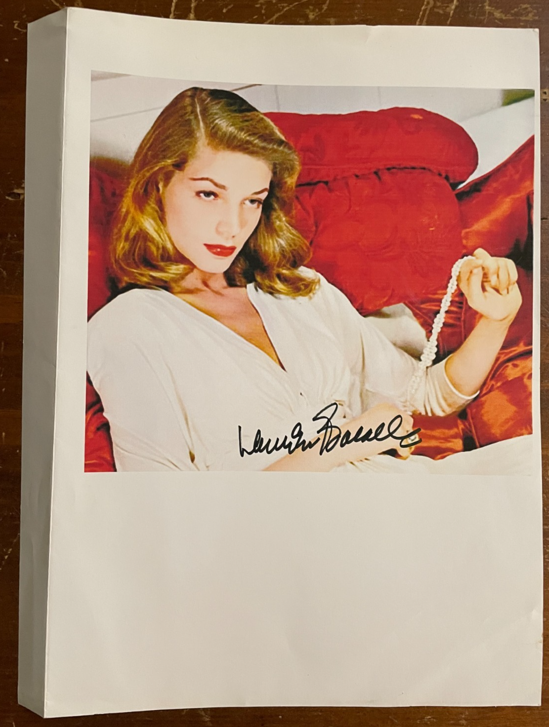 Lauren Bacall Signed Autograph Signature 8.5x11 Color Photograph