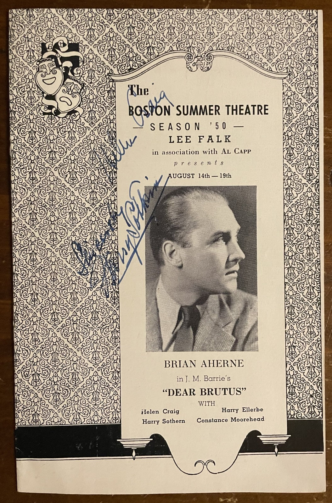 Boston Theatre Dear Brutus Playbill Signed by Harry Ellerbe, Allan Tower, Ann S+
