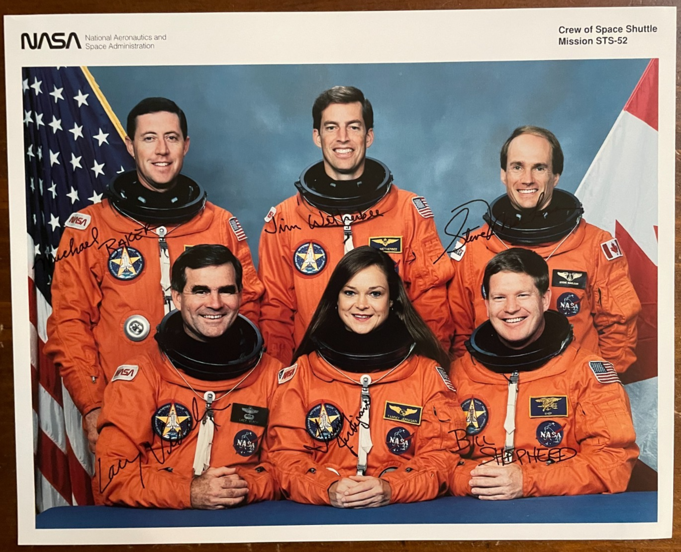 NASA Mission Crew of Space Shuttle STS-52 signed 6 Autograph Signatures Lithogra