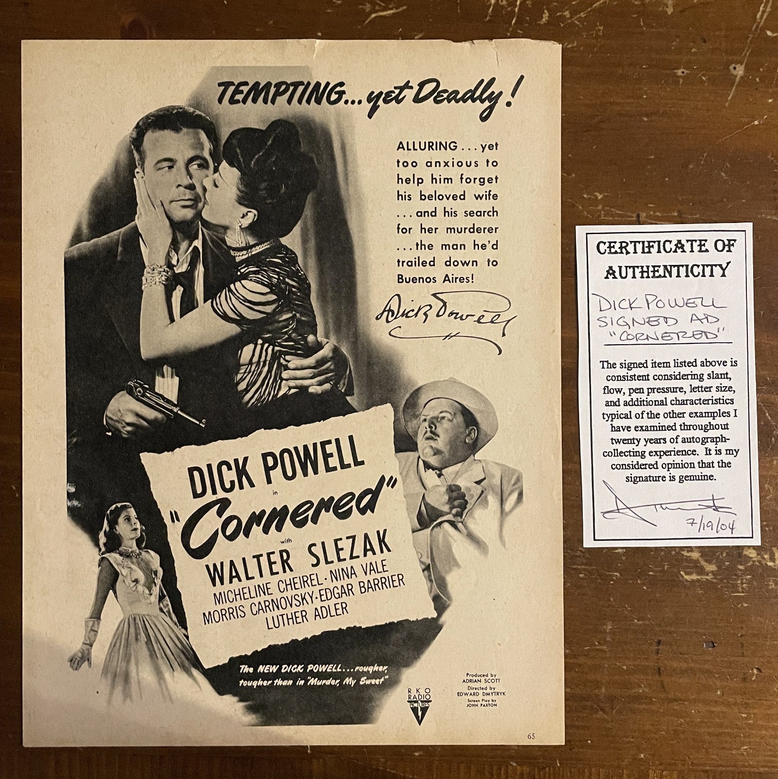 Dick Powell Signed Autograph Signature Cut Vintage Cornered Magazine Page COA