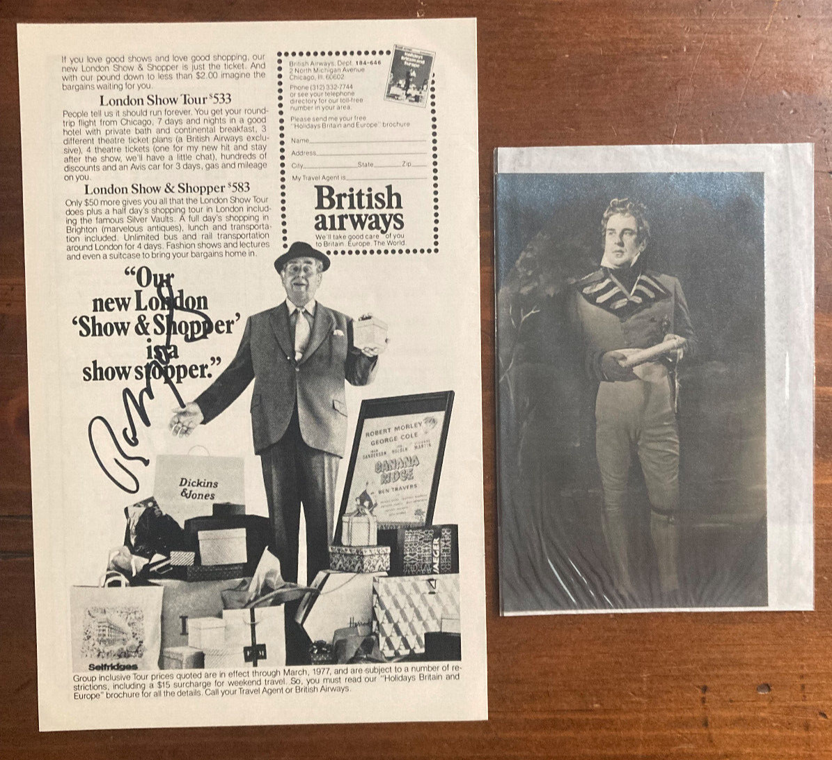 Robert Morley Signed Autograph Signature 5.5x8.5 Cut Vintage Ad from a Magazine
