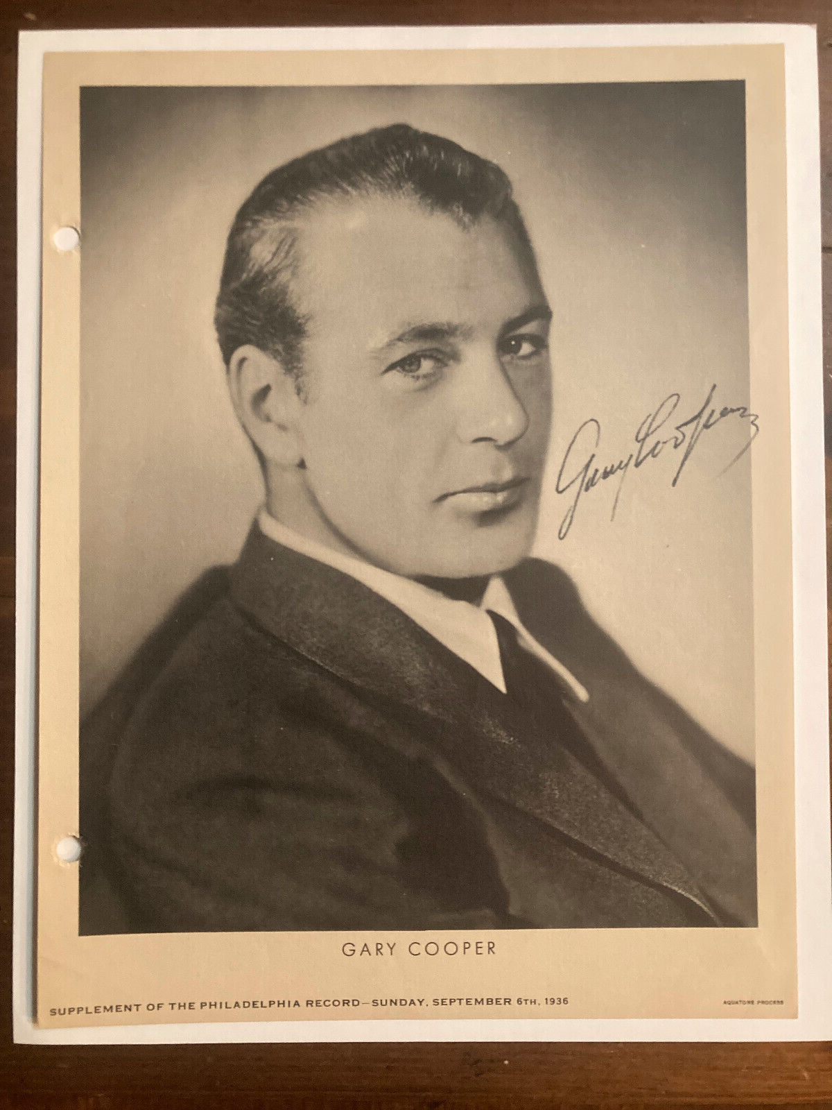 Gary Cooper Signed Autograph Signature 8x10 B&W Matte Vintage Photograph