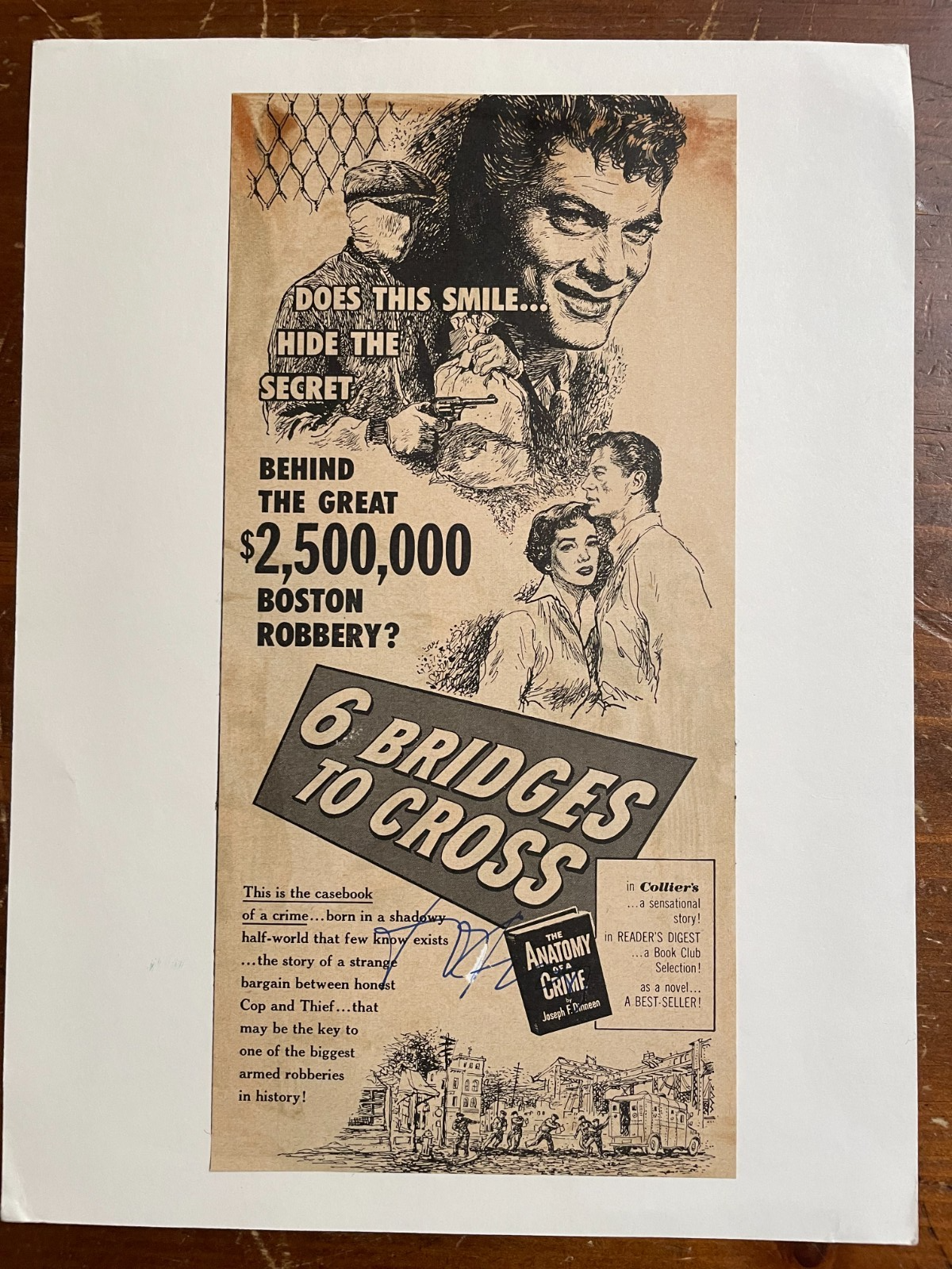 Tony Curtis Signed Autograph Signature B&W Ad displayed on 8.5x11 hard paper