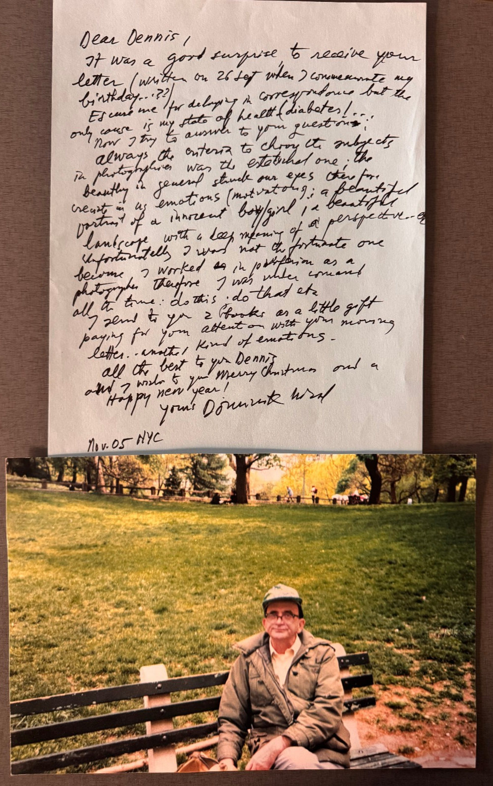 Dominick Nahr Handwritten Signed Letter - Conflict Photographer NYC w 10x8 Photo