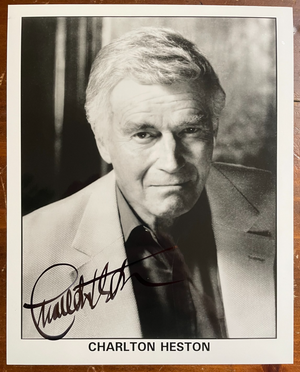 Charlton Heston Signed Autograph Signature 8x10 B&W Glossy Photograph