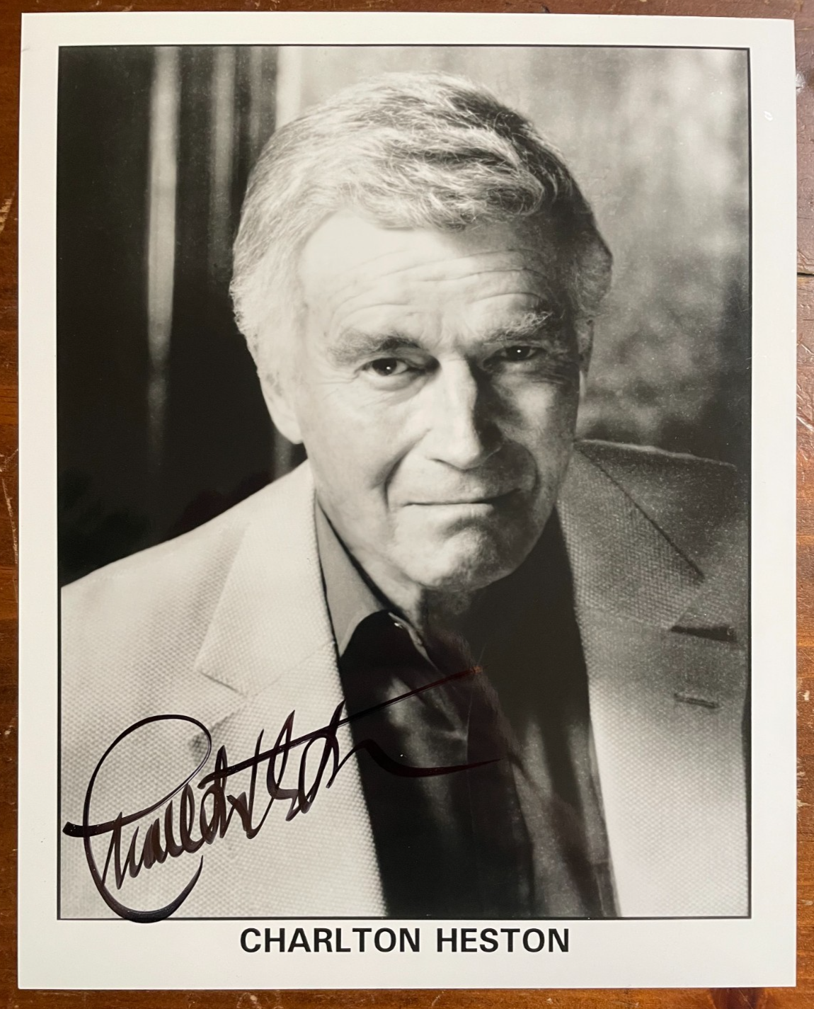 Charlton Heston Signed Autograph Signature 8x10 B&W Glossy Photograph
