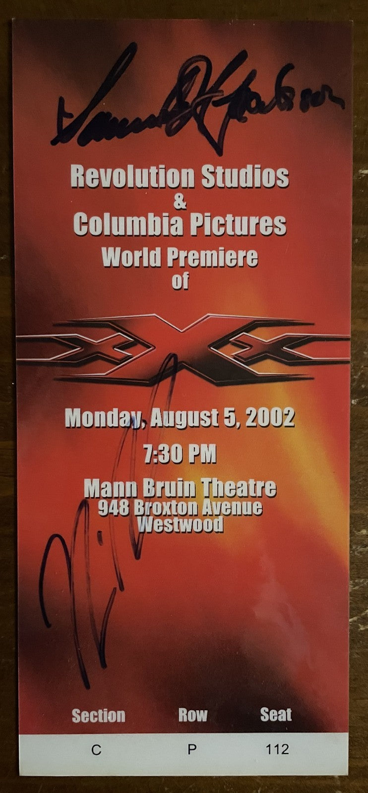 VIN DIESEL SIGNED AUTOGRAPH XXX WORLD PREMIERE HOLLYWOOD ORIGINAL MOVIE TICKET