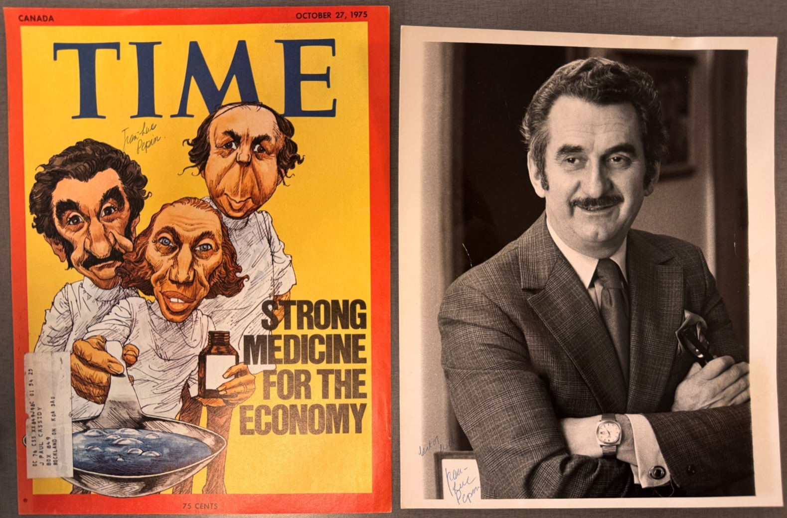 Jean-Luc P?in Signed TIME Magazine Cover + Signed 8x10 Canadian Cabinet Duo