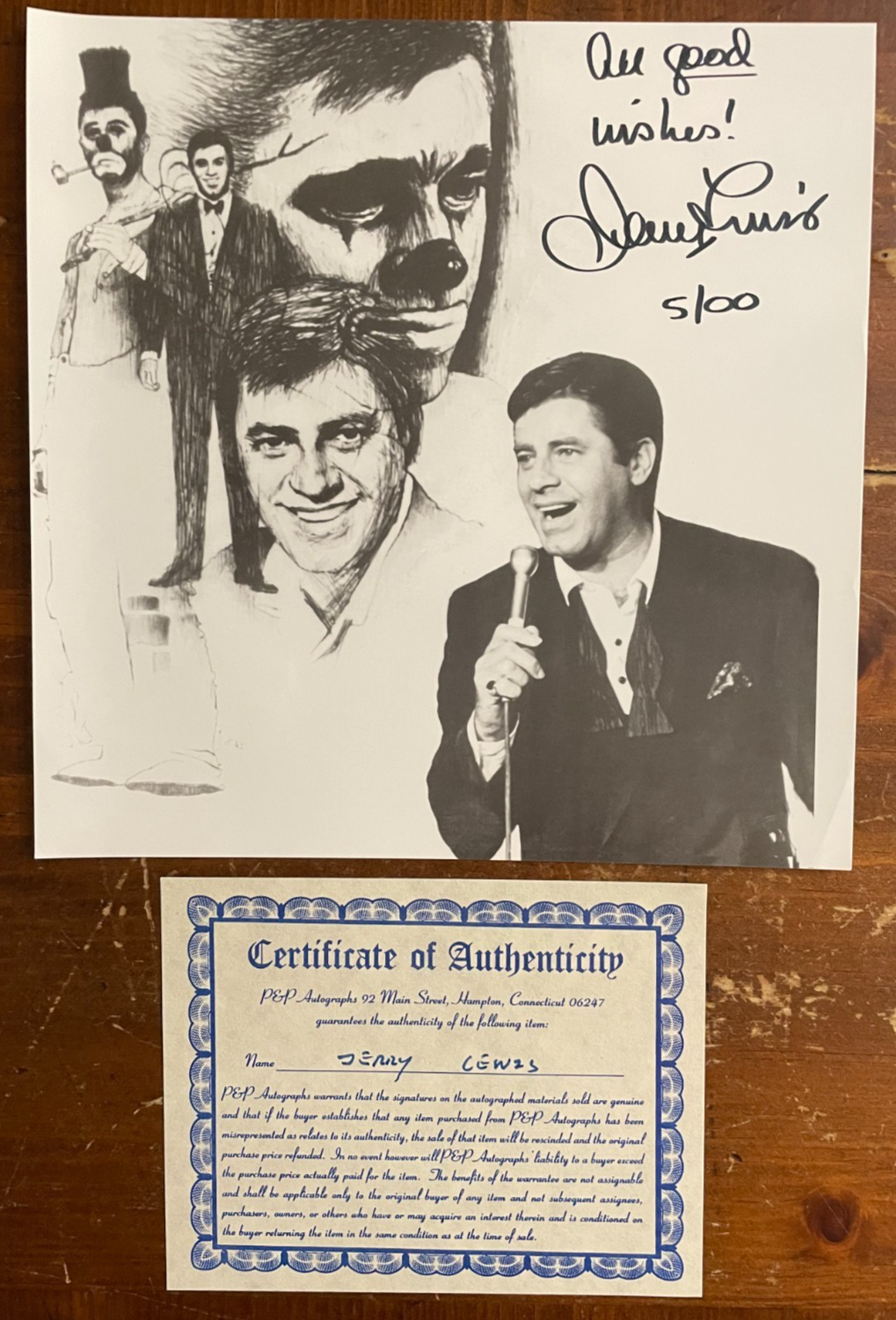 Jerry Lewis Signed Autograph Signature 8x8 B&W Glossy Photograph with COA