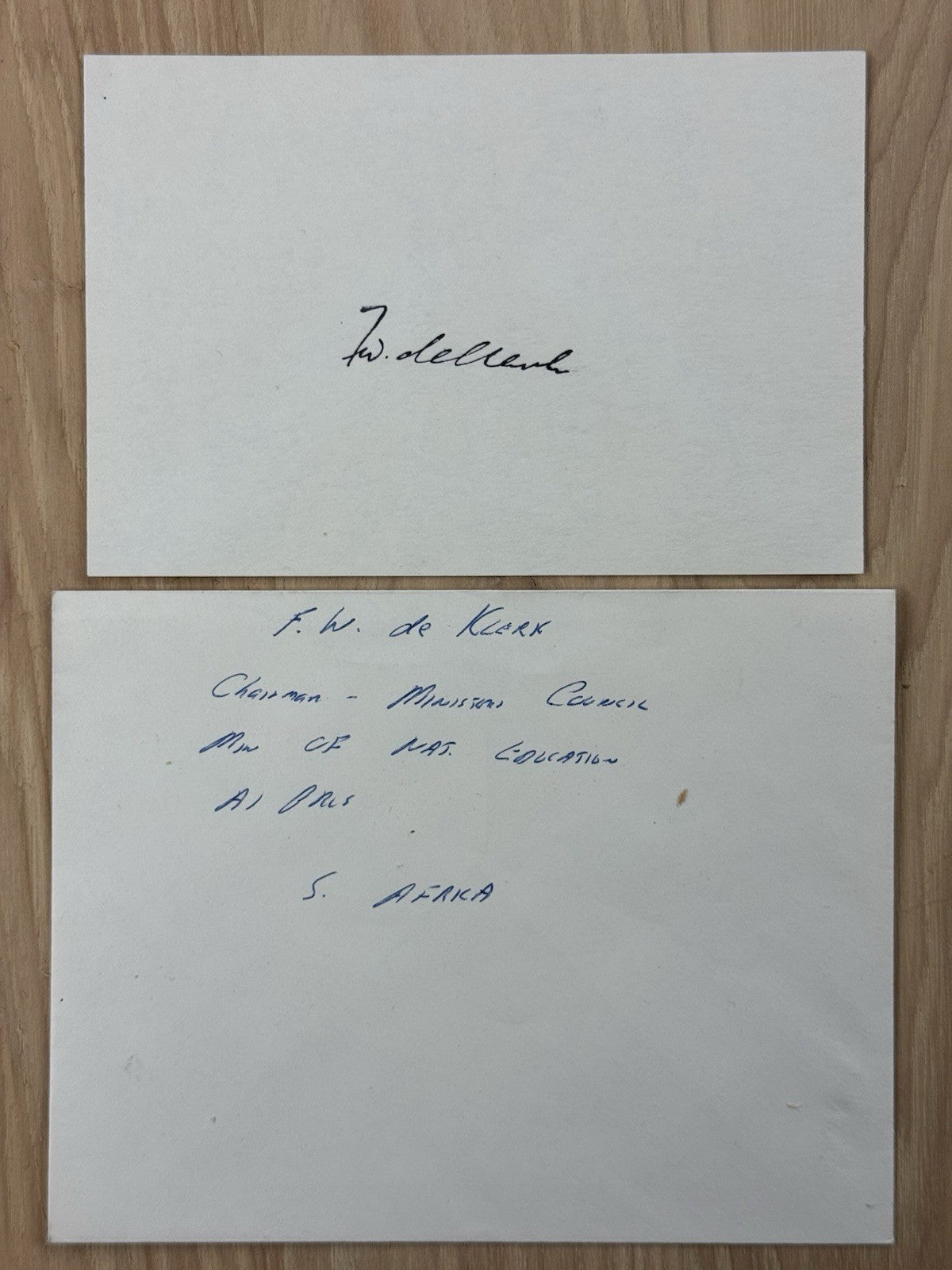 F.W. de Klerk Signed 4x5 Photo w Envelope ?outh Africa President Autograph