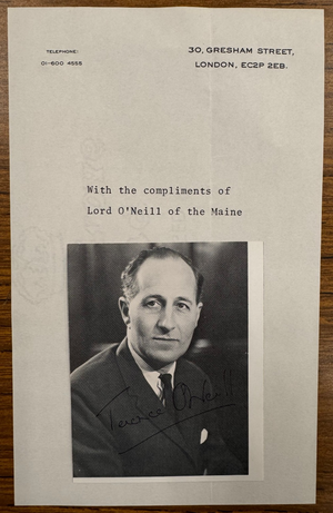 Lord Terence O'Neill  Signed Autograph cut Signature Photograph 3x4 Official Let