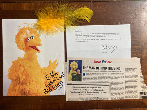 Big Bird Signed Autograph 8x10 Color Photograph + Signed Letter Caroll Spinney