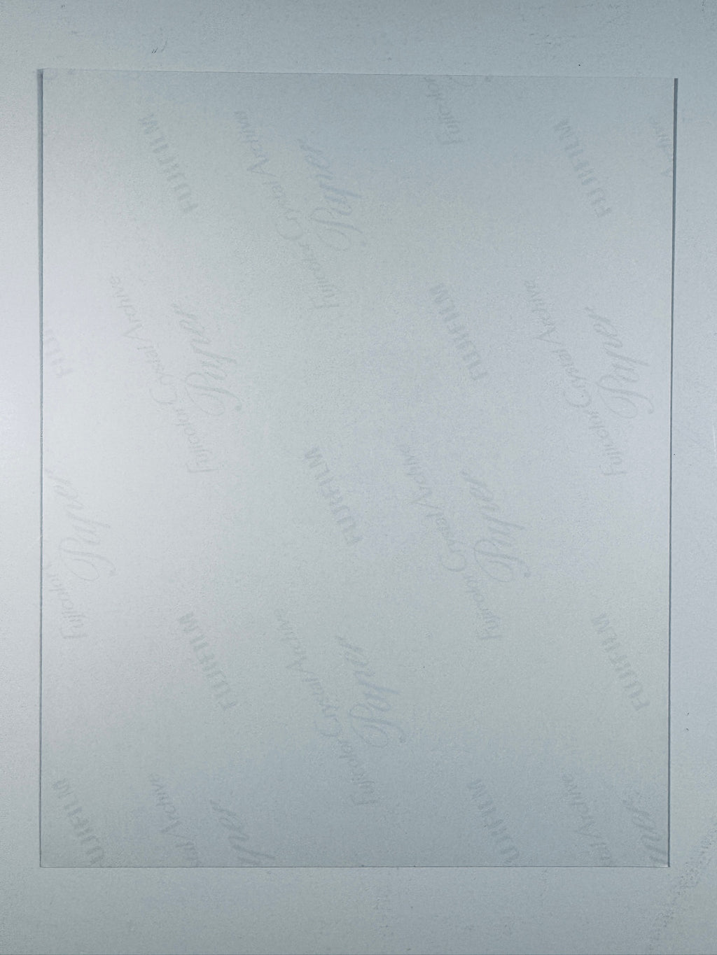 The plain white reverse side of a photographic print showing translucent Fujicolor Crystal Archive Paper watermarks and logos.